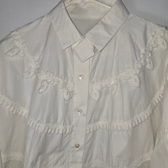 Vintage 80's 90's Peddlers Poet White Shirt Button Front Crochet Lace Detail M - Picture 3 of 12